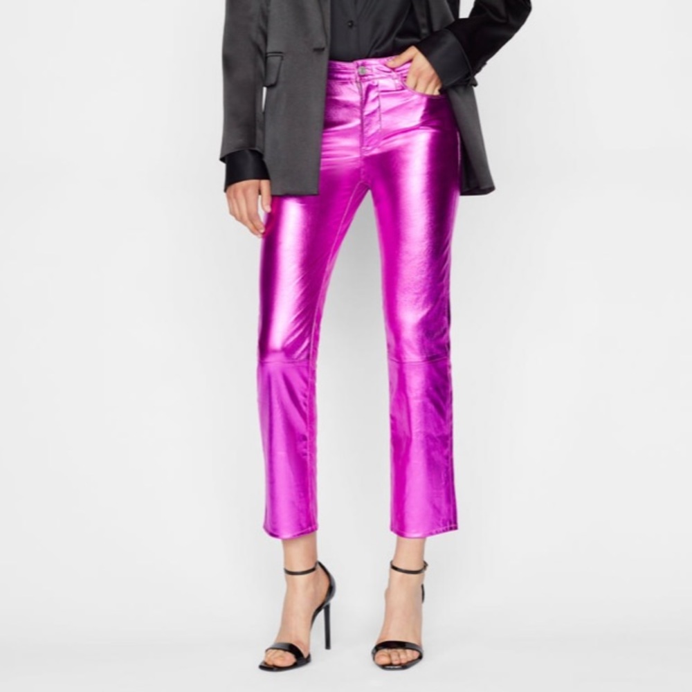 Leather Le High Straight
in Metallic Magenta pre-owned